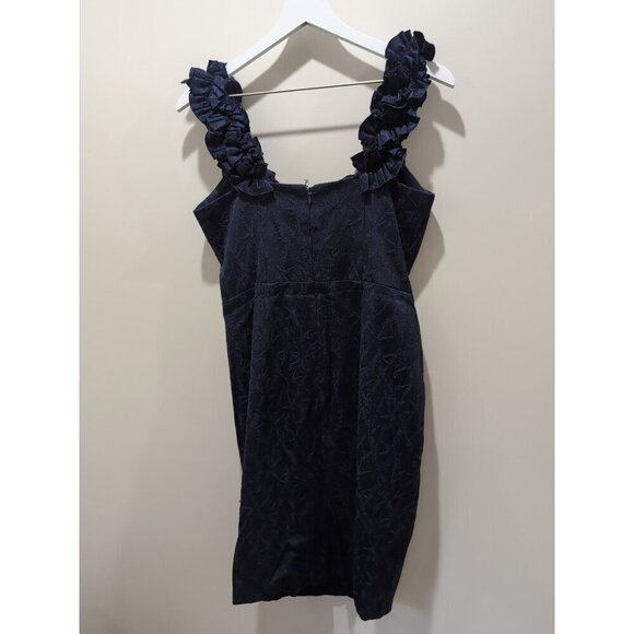 Maggy London Hot To Trot Navy Blue Ruffle Dress Size 8 90s Knee Length - Picture 4 of 10